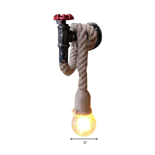 Frendorf | Wasserpfeife Metall Wandlicht Lodge Stil 1 Glühbirne Wandleuchtenleuchte mit hängendem Seil in Beige