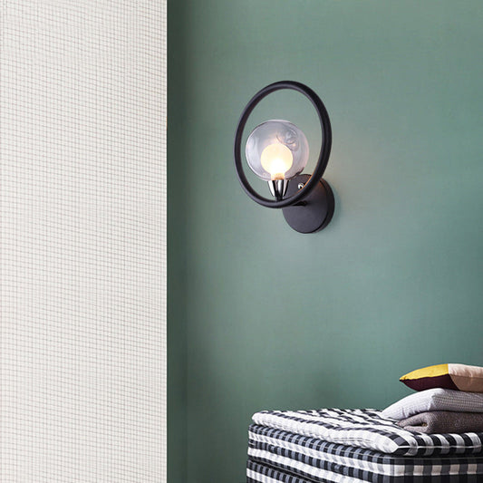 Frendorf | Ringförmige Metall-Wandlampe Retro-Stil 1 Licht Wohnzimmer Wandlampe mit freiliegender Glühbirne in Schwarz