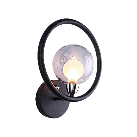 Frendorf | Ringförmige Metall-Wandlampe Retro-Stil 1 Licht Wohnzimmer Wandlampe mit freiliegender Glühbirne in Schwarz