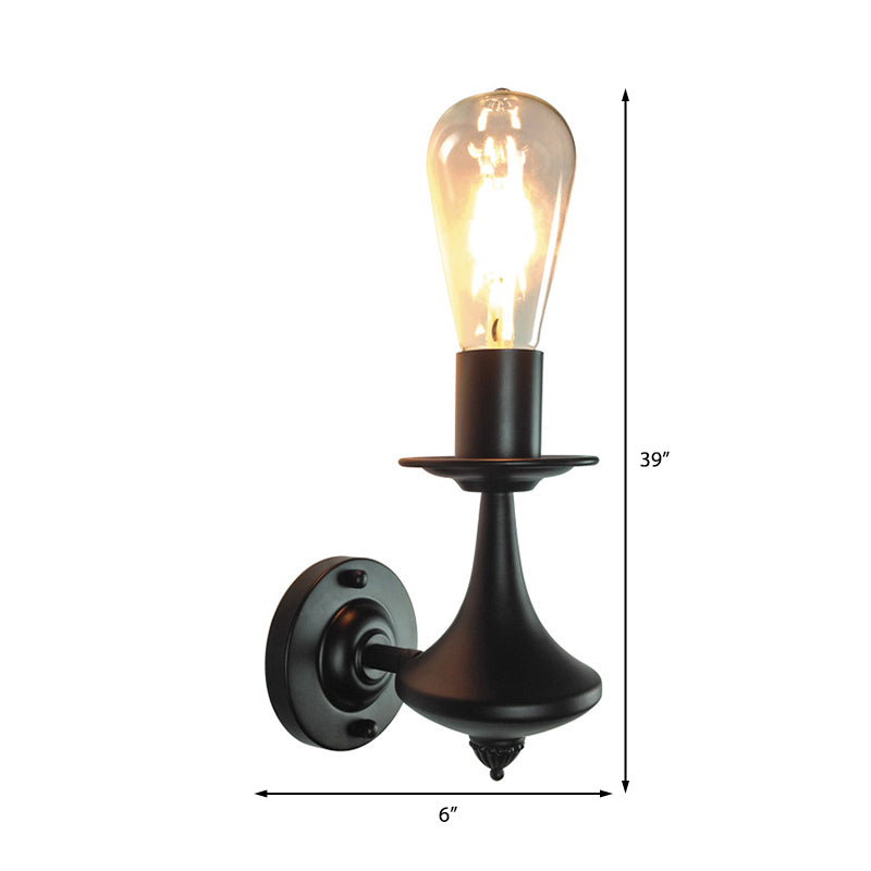 Frendorf | Metalen Zwarte Wandlamp Exposed Bulb 1/2-Licht Industriële Vintage Wandmontage Licht voor Woonkamer