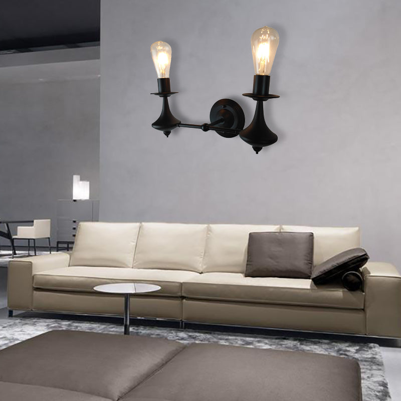 Frendorf | Metalen Zwarte Wandlamp Exposed Bulb 1/2-Licht Industriële Vintage Wandmontage Licht voor Woonkamer