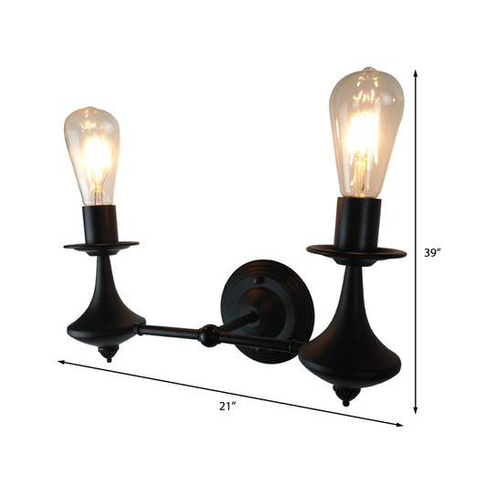Frendorf | Metalen Zwarte Wandlamp Exposed Bulb 1/2-Licht Industriële Vintage Wandmontage Licht voor Woonkamer