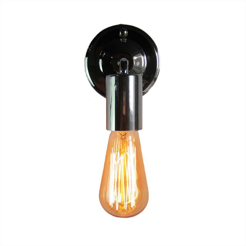 Frendorf | Polished Chrome Mini Wandleuchte Industrielles Metall 1 Kopf Schlafzimmer Wandmontage Licht mit Offener Glühbirne