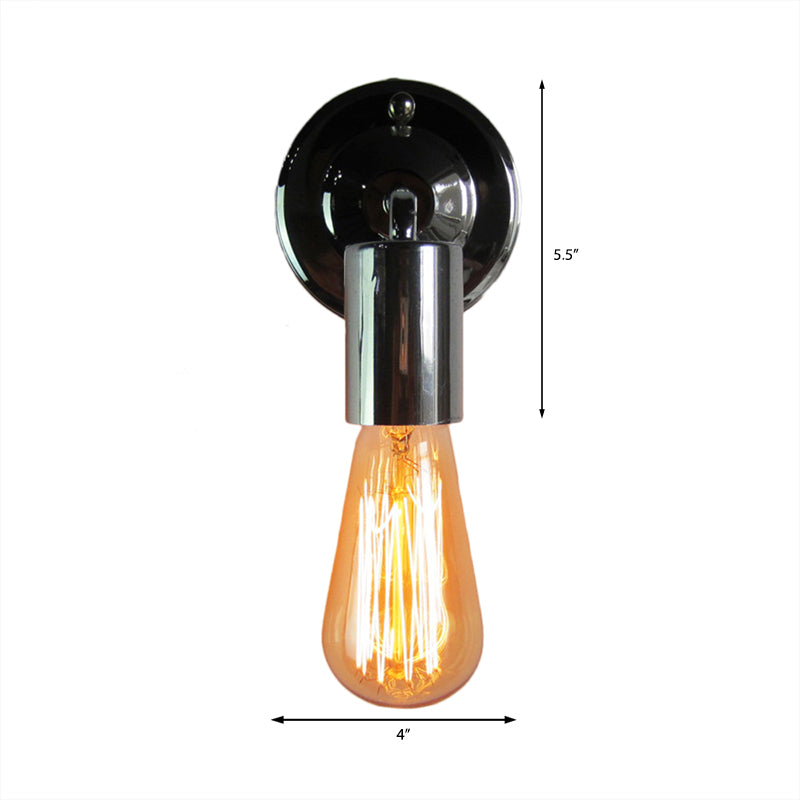 Frendorf | Polished Chrome Mini Wandleuchte Industrielles Metall 1 Kopf Schlafzimmer Wandmontage Licht mit Offener Glühbirne