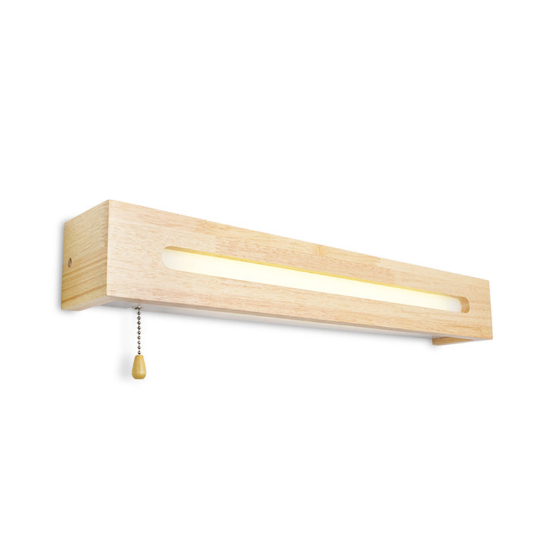 Frendorf | Rechthoekige Vanity Lamp Modern Houten 18"/21.5" Breed 1-Kop Beige Wandlamp met Diffuser en Trekschakelaar
