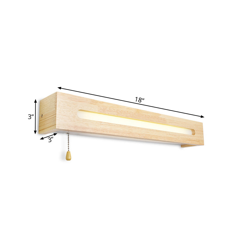 Frendorf | Rechthoekige Vanity Lamp Modern Houten 18"/21.5" Breed 1-Kop Beige Wandlamp met Diffuser en Trekschakelaar