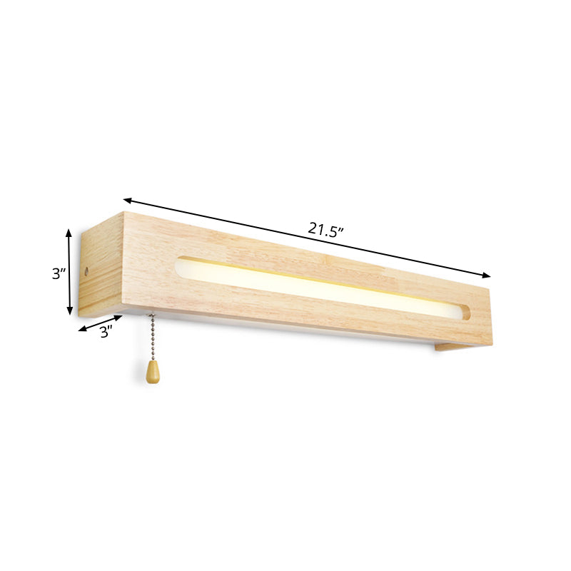 Frendorf | Rechthoekige Vanity Lamp Modern Houten 18"/21.5" Breed 1-Kop Beige Wandlamp met Diffuser en Trekschakelaar