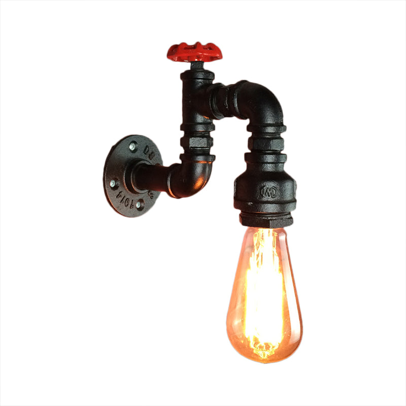 Frendorf | Schwarze 1 Kopf Wand Sconce Licht Rustikal Industrie Metallrohr Wandlampe mit rohem Wasserhahnventil für Wohnzimmer