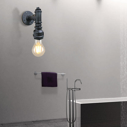 Frendorf | 1 Licht Eisen Wand Sconces Beleuchtung Industriell Schwarz/Gebürstetes Silber Bare Bulb Innen Wand Montiert Lampe mit Wasserrohr