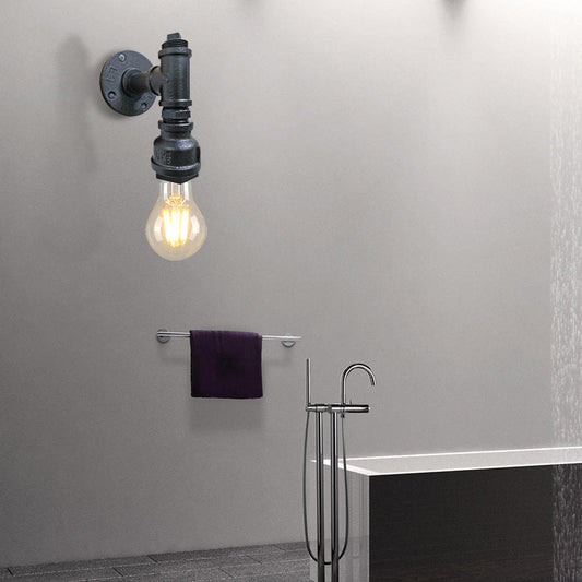 Frendorf | 1 Licht Eisen Wand Sconces Beleuchtung Industriell Schwarz/Gebürstetes Silber Bare Bulb Innen Wand Montiert Lampe mit Wasserrohr
