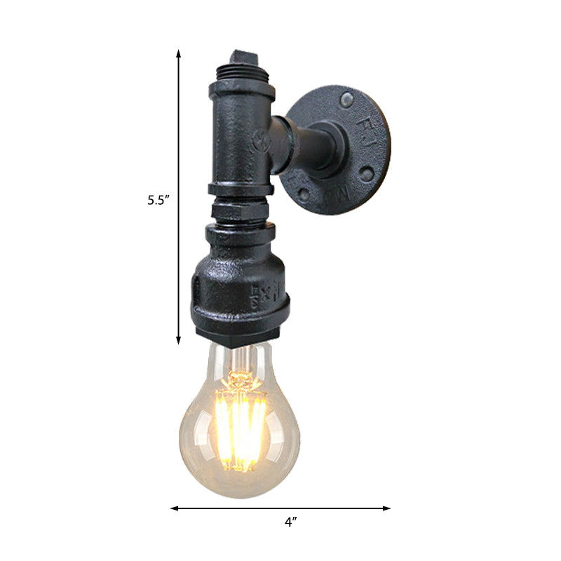Frendorf | 1 Licht Eisen Wand Sconces Beleuchtung Industriell Schwarz/Gebürstetes Silber Bare Bulb Innen Wand Montiert Lampe mit Wasserrohr