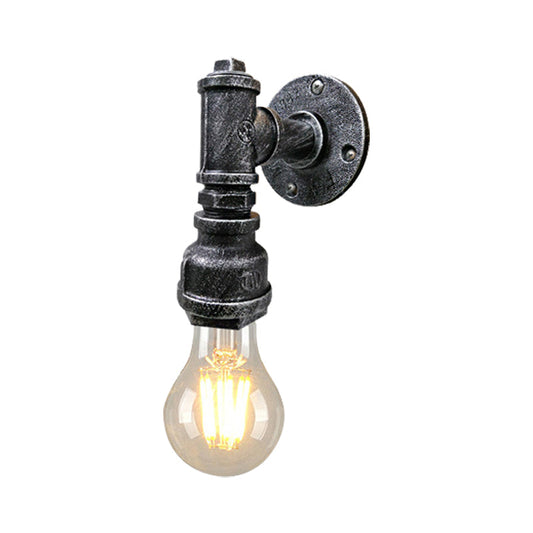Frendorf | 1 Licht Eisen Wand Sconces Beleuchtung Industriell Schwarz/Gebürstetes Silber Bare Bulb Innen Wand Montiert Lampe mit Wasserrohr