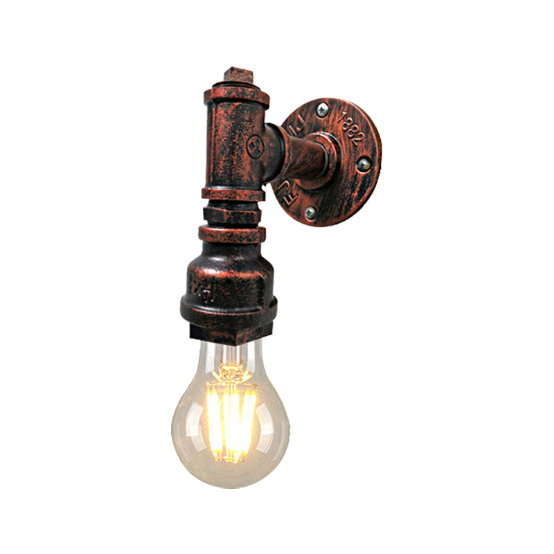 Frendorf | 1 Licht Eisen Wand Sconces Beleuchtung Industriell Schwarz/Gebürstetes Silber Bare Bulb Innen Wand Montiert Lampe mit Wasserrohr