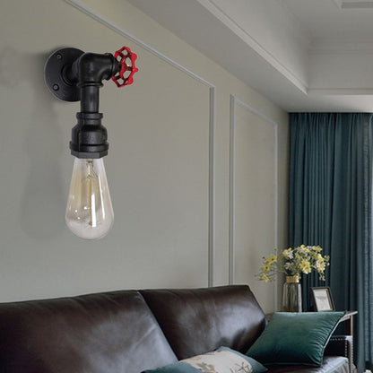 Frendorf | 1 Kop metalen wandverlichting industrieel zwart/antiek messing waterpijp slaapkamer wandlamp met klep
