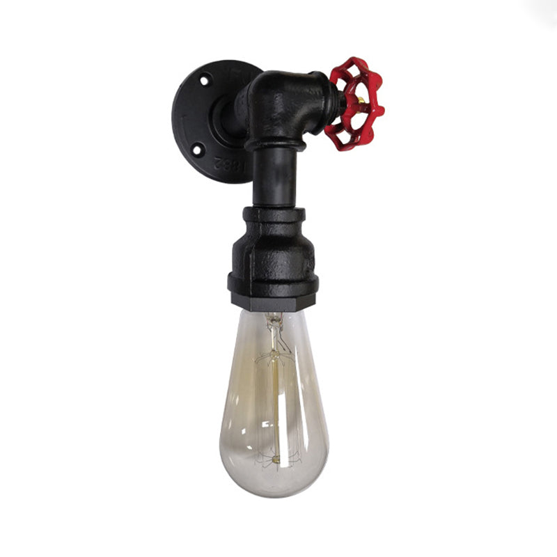 Frendorf | 1 Kop metalen wandverlichting industrieel zwart/antiek messing waterpijp slaapkamer wandlamp met klep