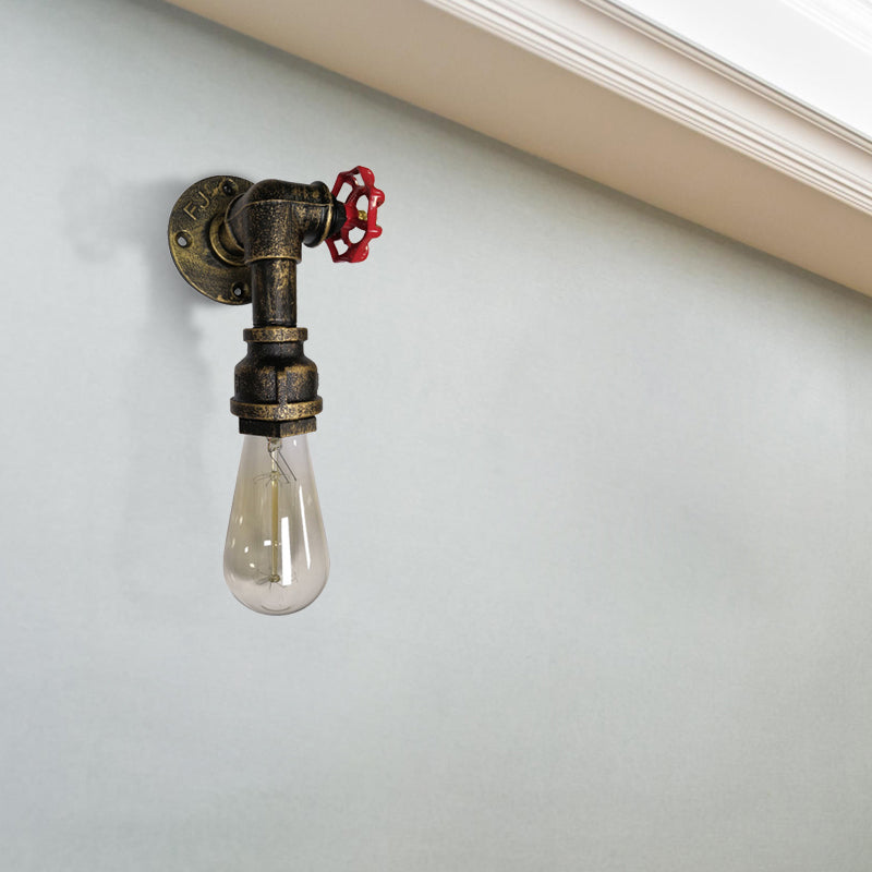 Frendorf | 1 Kop metalen wandverlichting industrieel zwart/antiek messing waterpijp slaapkamer wandlamp met klep