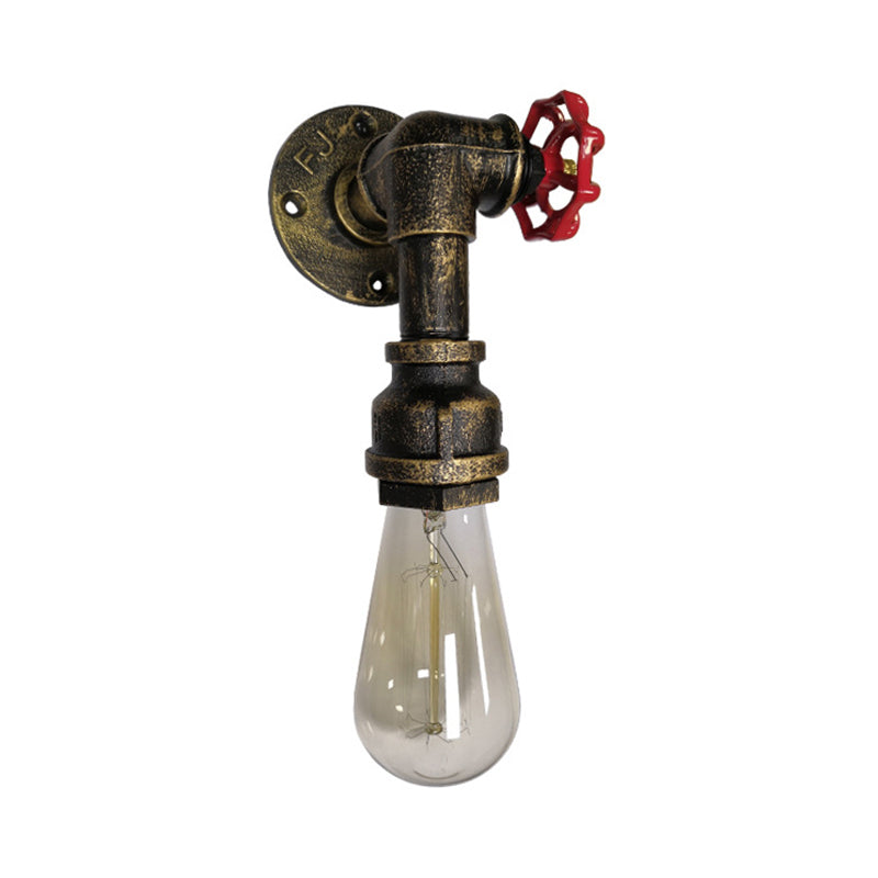 Frendorf | 1 Kop metalen wandverlichting industrieel zwart/antiek messing waterpijp slaapkamer wandlamp met klep