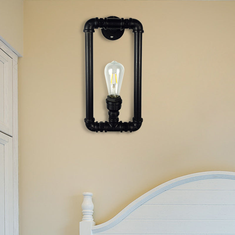 Frendorf | Matte Zwarte Rechthoekige Wandverlichting Fixture met Pijpontwerp Industriële Metaal 1 Licht Slaapkamer Wandlamp