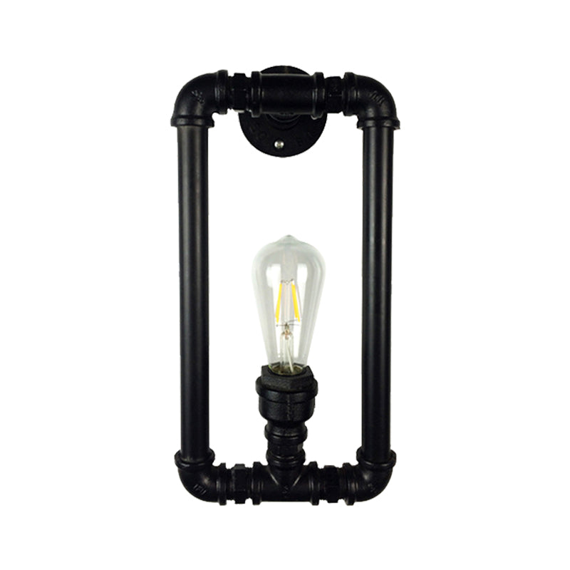 Frendorf | Matte Zwarte Rechthoekige Wandverlichting Fixture met Pijpontwerp Industriële Metaal 1 Licht Slaapkamer Wandlamp