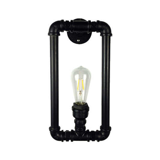 Frendorf | Matte Zwarte Rechthoekige Wandverlichting Fixture met Pijpontwerp Industriële Metaal 1 Licht Slaapkamer Wandlamp