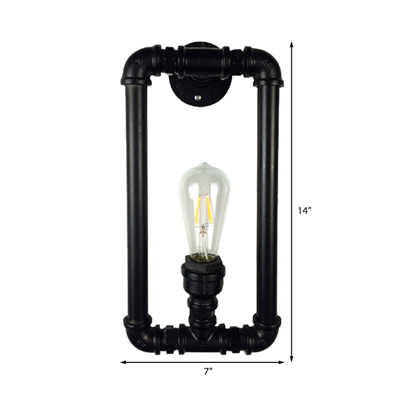 Frendorf | Matte Zwarte Rechthoekige Wandverlichting Fixture met Pijpontwerp Industriële Metaal 1 Licht Slaapkamer Wandlamp