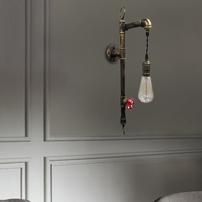 Frendorf | Antieke Messing Pijp Wandlamp Rustic Industrieel IJzer 1 Licht Woonkamer Wandlamp met Hangende Gloeilamp