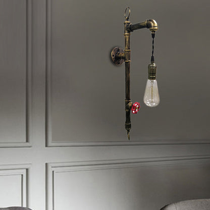 Frendorf | Antieke Messing Pijp Wandlamp Rustic Industrieel IJzer 1 Licht Woonkamer Wandlamp met Hangende Gloeilamp