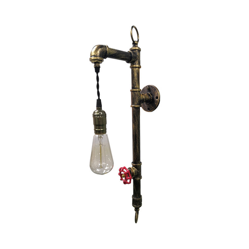 Frendorf | Antieke Messing Pijp Wandlamp Rustic Industrieel IJzer 1 Licht Woonkamer Wandlamp met Hangende Gloeilamp