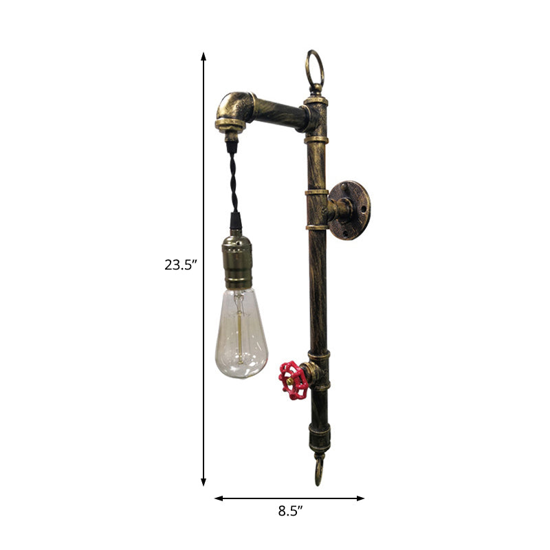 Frendorf | Antieke Messing Pijp Wandlamp Rustic Industrieel IJzer 1 Licht Woonkamer Wandlamp met Hangende Gloeilamp