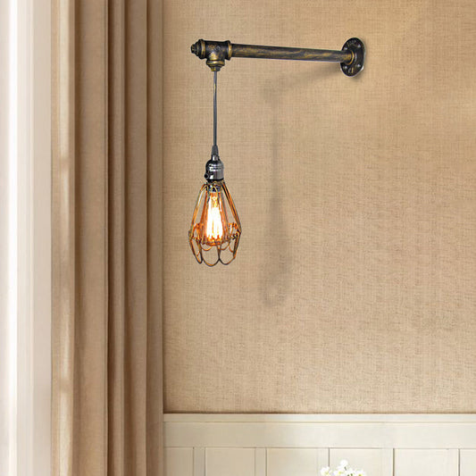 Frendorf | Industrieller Stil Drahtrahmen Wandlampenarmatur mit Rohr 1 Licht Schmiedeeisen Wandlicht in Patina-Feuerbronze