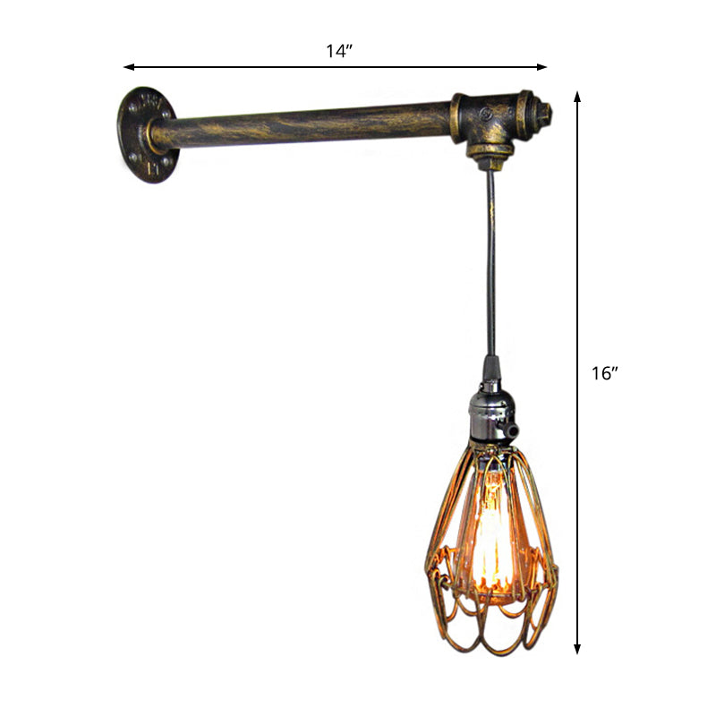 Frendorf | Industrieller Stil Drahtrahmen Wandlampenarmatur mit Rohr 1 Licht Schmiedeeisen Wandlicht in Patina-Feuerbronze