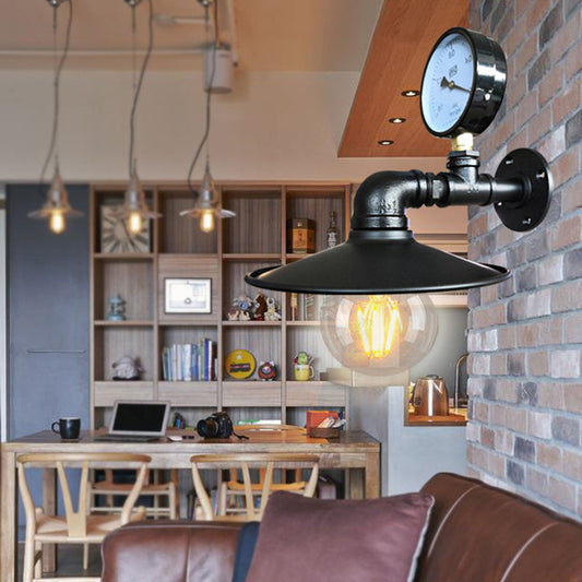 Frendorf | 1 Glühbirne Flared Wandbeleuchtung mit Gauge Deco Vintage Industrie Schwarz/Wetterschutz Kupfer Metallisch Sconce Lampe