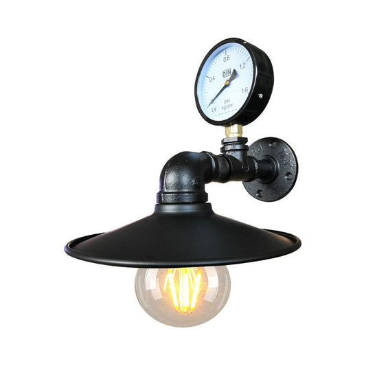 Frendorf | 1 Glühbirne Flared Wandbeleuchtung mit Gauge Deco Vintage Industrie Schwarz/Wetterschutz Kupfer Metallisch Sconce Lampe