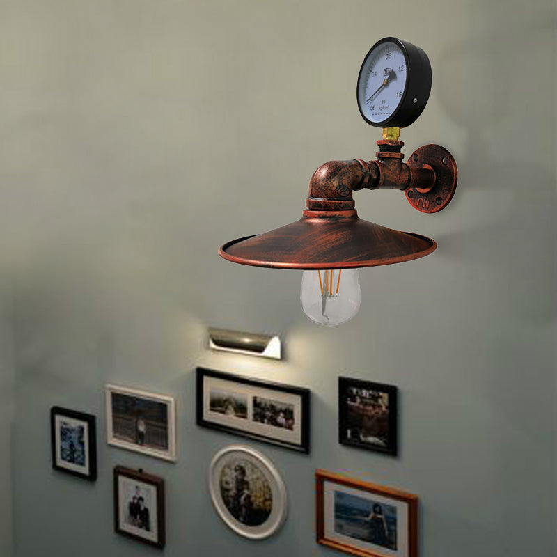 Frendorf | 1 Glühbirne Flared Wandbeleuchtung mit Gauge Deco Vintage Industrie Schwarz/Wetterschutz Kupfer Metallisch Sconce Lampe