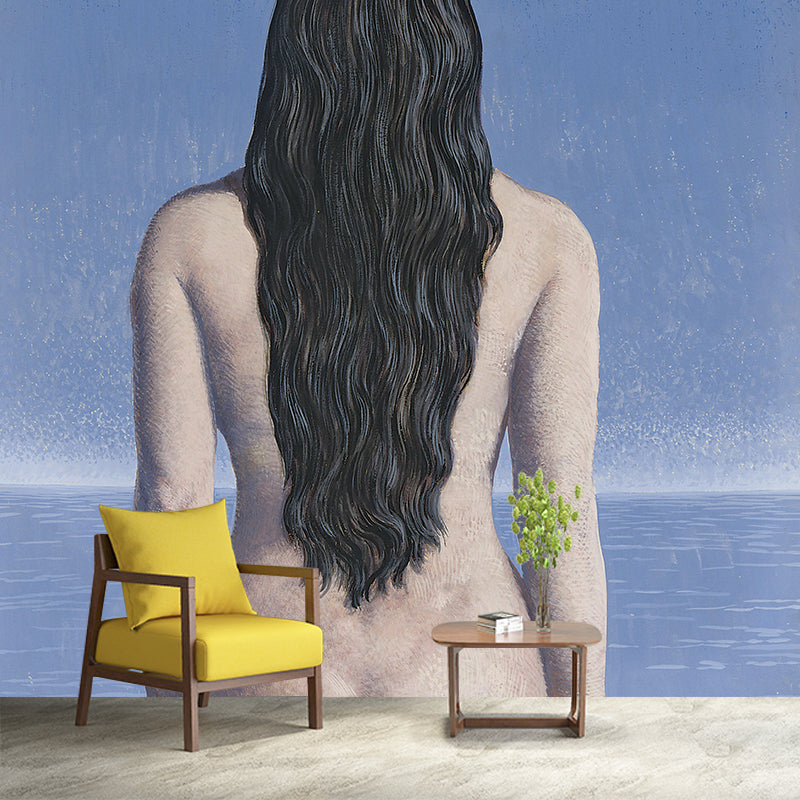 Große Surrealismus Wandmalerei Tapete in Blau-Weiß Rene Magritte das Abendkleid Wandkunst, Maßgeschneidert gedruckt