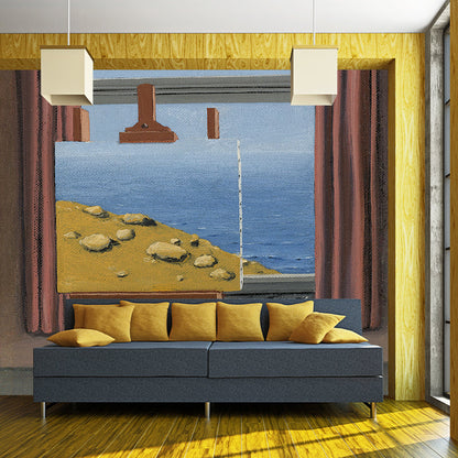 Surrealistische La Condition Humanine Wandmalereien Vlies Wasserfest Gelb-Braun Wandkunst für das Wohnzimmer