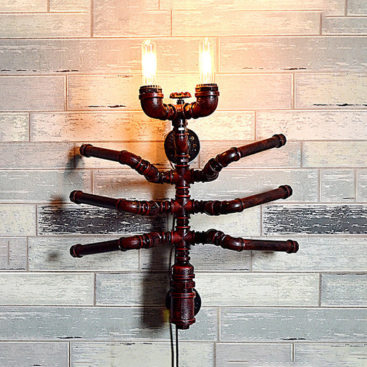 Frendorf | Metallische Spinnen-Design Wandbeleuchtung mit Rohrleitungen Antik Stil 2 Bulb Restaurant Wandleuchte in Rost