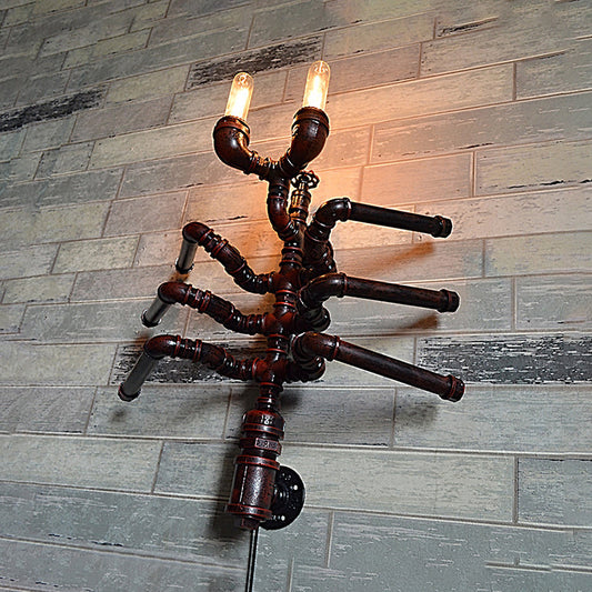Frendorf | Metallische Spinnen-Design Wandbeleuchtung mit Rohrleitungen Antik Stil 2 Bulb Restaurant Wandleuchte in Rost