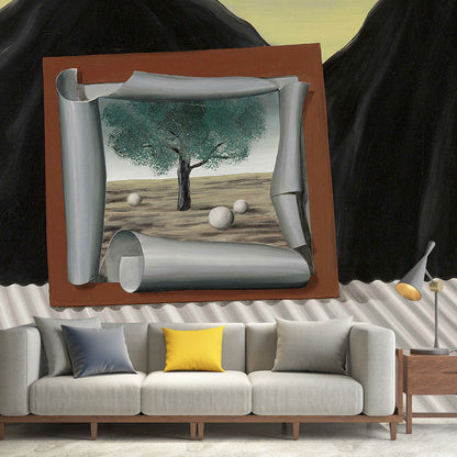 Benutzerdefinierte Illustration Surreale Wandtapete mit Rene Magritte das Zeichen des Abends Gemälde in Grau-Schwarz
