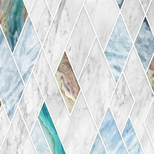Frendorf | Blau-Weiß Marmor Tapetenmural Rhombus-Muster Modern Fleckenresistente Wandkunst