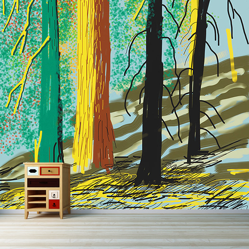 Frendorf | Art Deco Yosemite Bomen Muurschilderingen voor Slaapkamer Aangepaste Wandbedekking in Rood-Geel-Groen