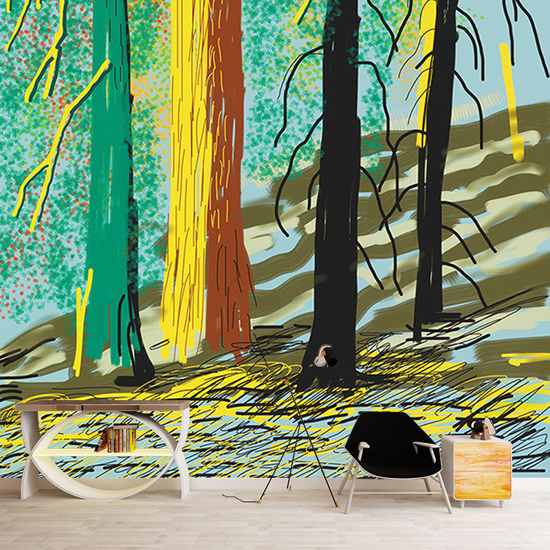Frendorf | Art Deco Yosemite Bomen Muurschilderingen voor Slaapkamer Aangepaste Wandbedekking in Rood-Geel-Groen