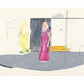 Frendorf | Aangepaste Illustratie Moderne Kunst Muurschilderingen met Vrouw bij Hotel Voorkant Schilderij in Grijs-Paars