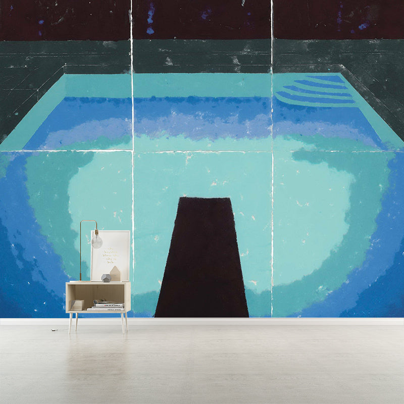 Art Deco Papier Pools Wandtattoo Schwarz-Blau Schlafzimmer Wandverkleidung, Individuelle Größe Verfügbar