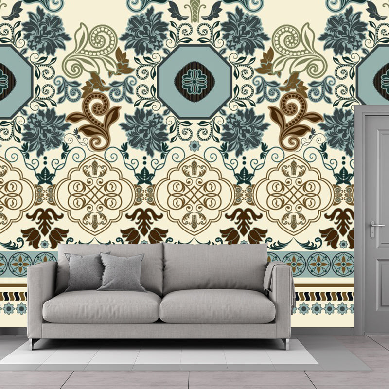 Frendorf | Blau-Braun Florale Tapetenmurals Feuchtigkeitsbeständig Boho Schlafzimmer Wandverkleidung