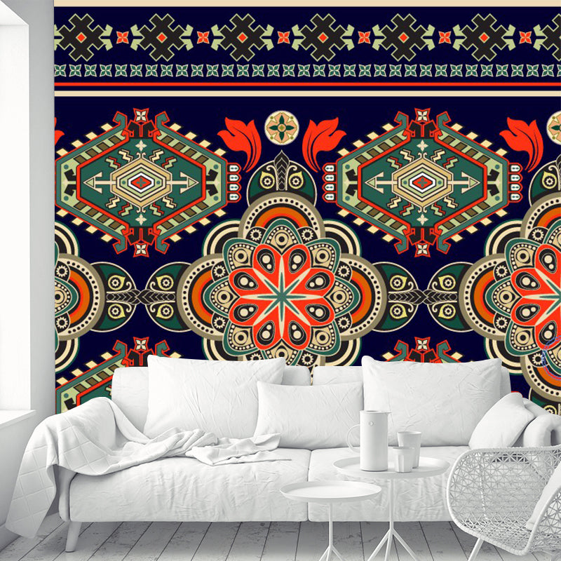 Frendorf | Bohemia Nahtlose Blumen Wandmalerei Rot-Grün Symmetrie Wandkunst für Wohnzimmer Dekor