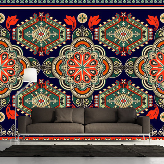 Frendorf | Bohemia Nahtlose Blumen Wandmalerei Rot-Grün Symmetrie Wandkunst für Wohnzimmer Dekor