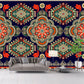 Frendorf | Bohemia Nahtlose Blumen Wandmalerei Rot-Grün Symmetrie Wandkunst für Wohnzimmer Dekor