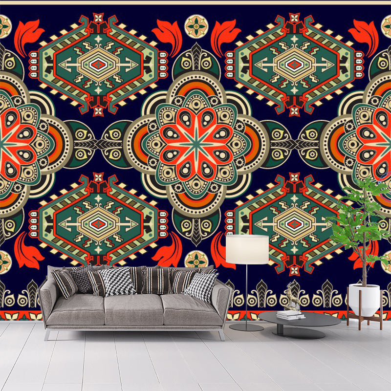 Frendorf | Bohemia Nahtlose Blumen Wandmalerei Rot-Grün Symmetrie Wandkunst für Wohnzimmer Dekor