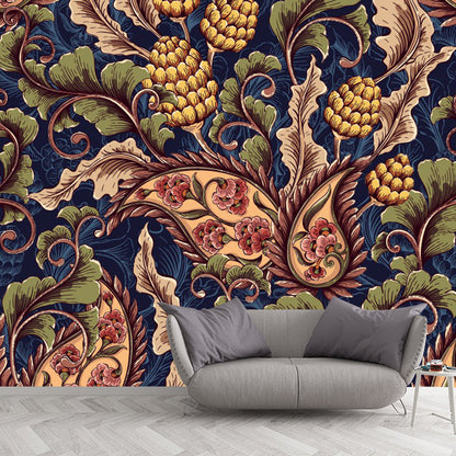 Frendorf | Boho Paisley Botanics Wandaufkleber Braune Fleckenresistente Wanddekoration für Zuhause